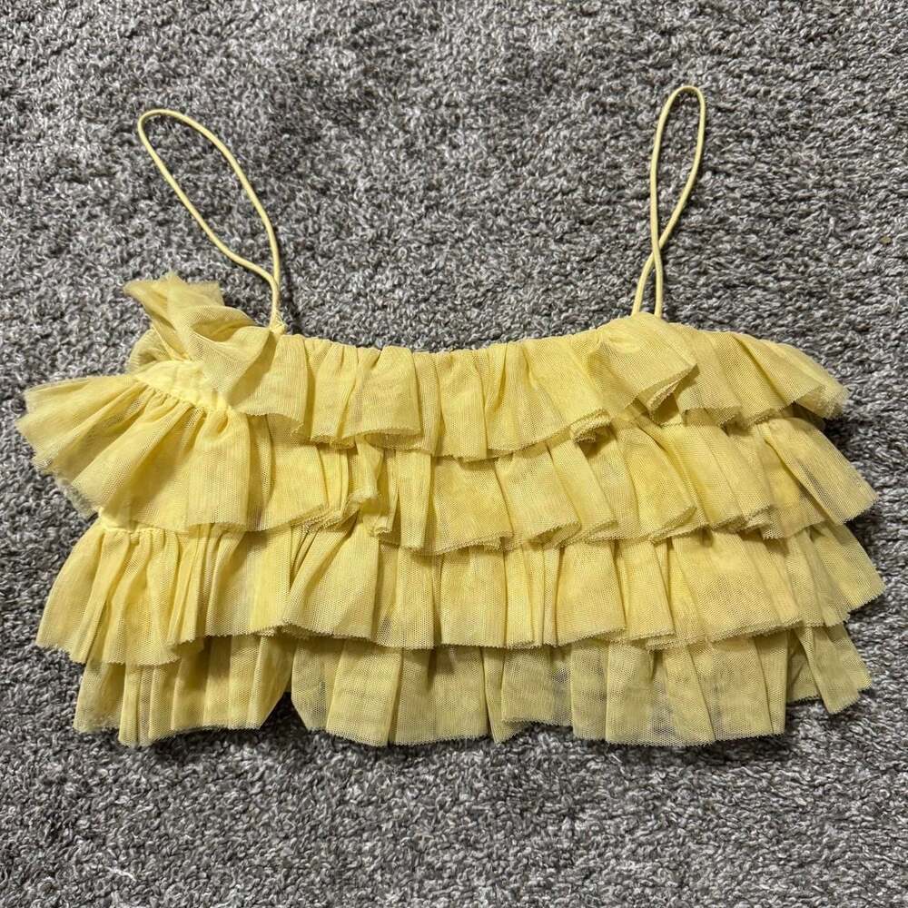 ZARA Yellow Ruffle Tulle Cami Crop Top, XS - Party Vibes